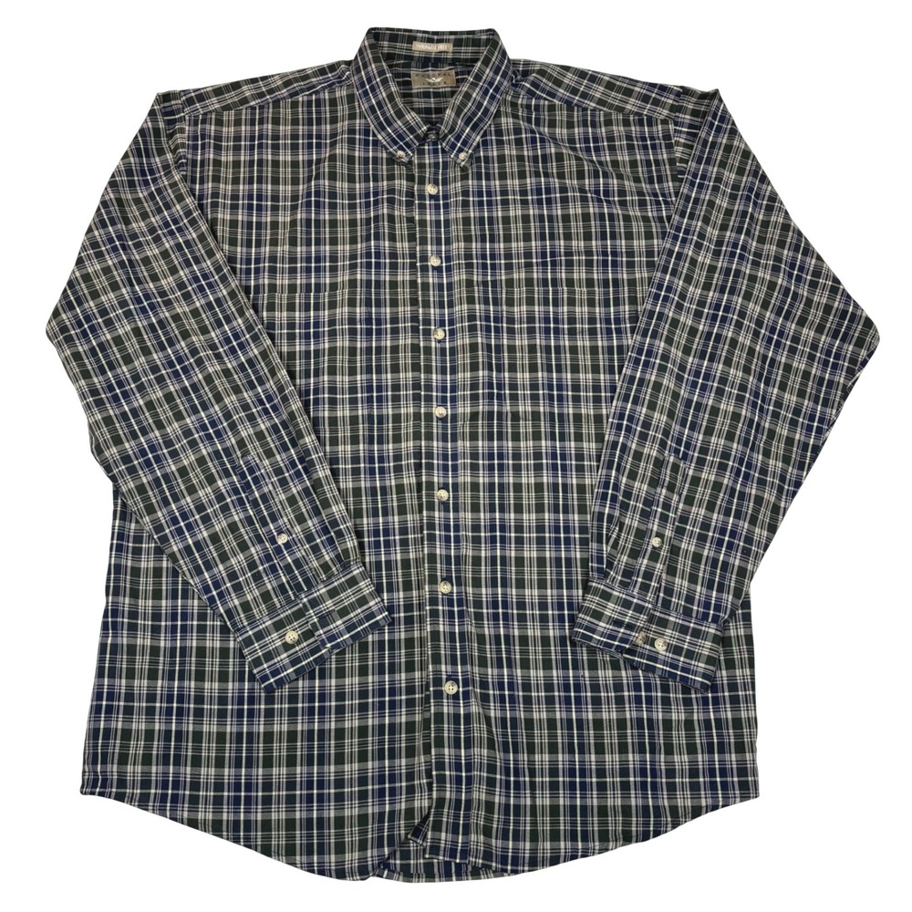 Natural Issue Mens Plaid Button Down Shirt Green Navy Blue Wrinkle Free XL